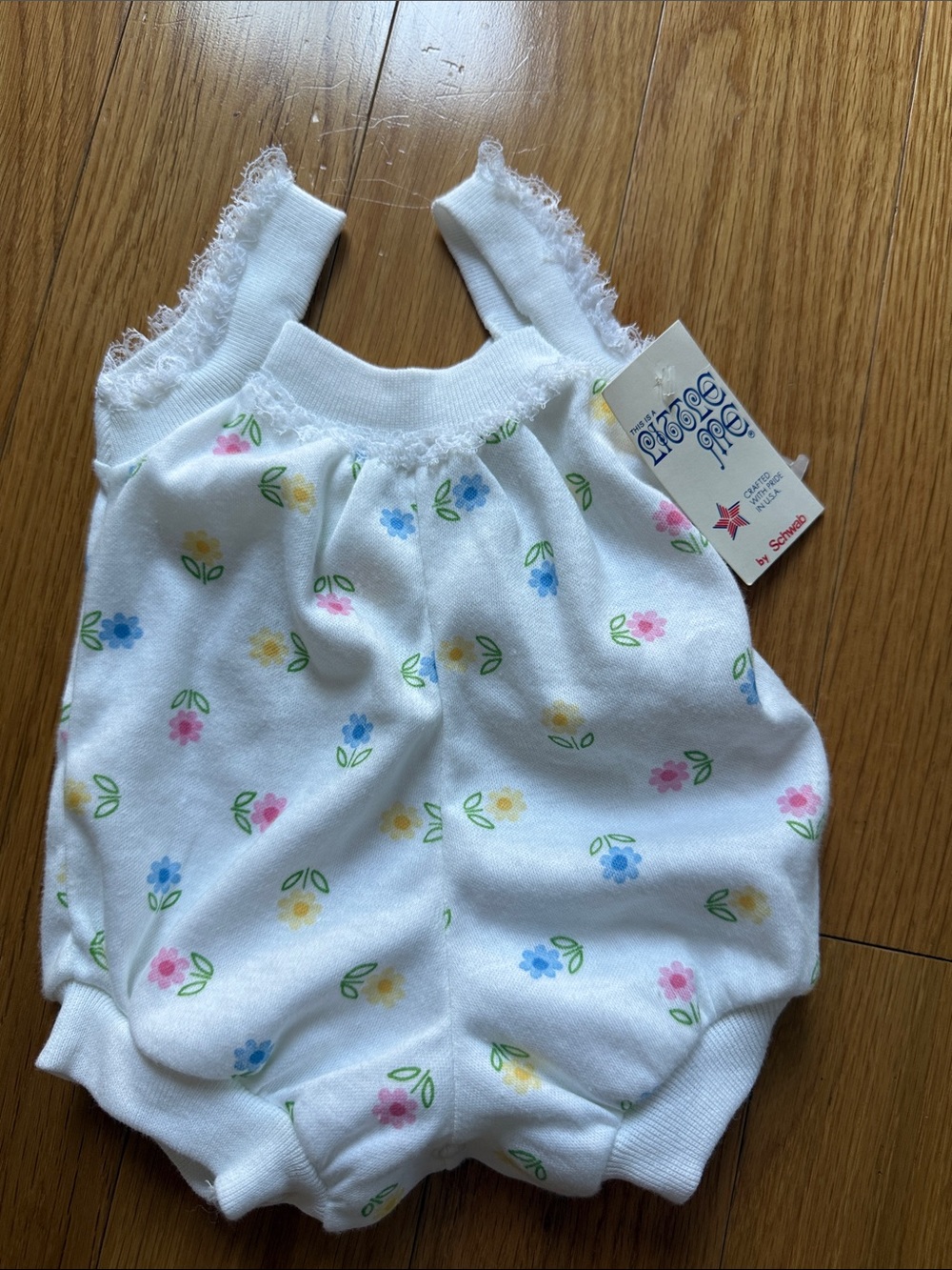 VINTAGE NWT Little Me by Schwab White Floral Baby Romper with Lace Trim
